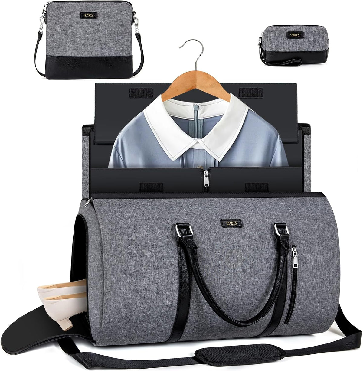 Convertible 2-in-1 Garment Bags for Travel, 50L Carry On Garment Duffle Bag With Shoe Compartment Large Weekender Bag for Women Men Hanging Suitcase Suit Travel Duffel Overnight Bags 4pcs Set