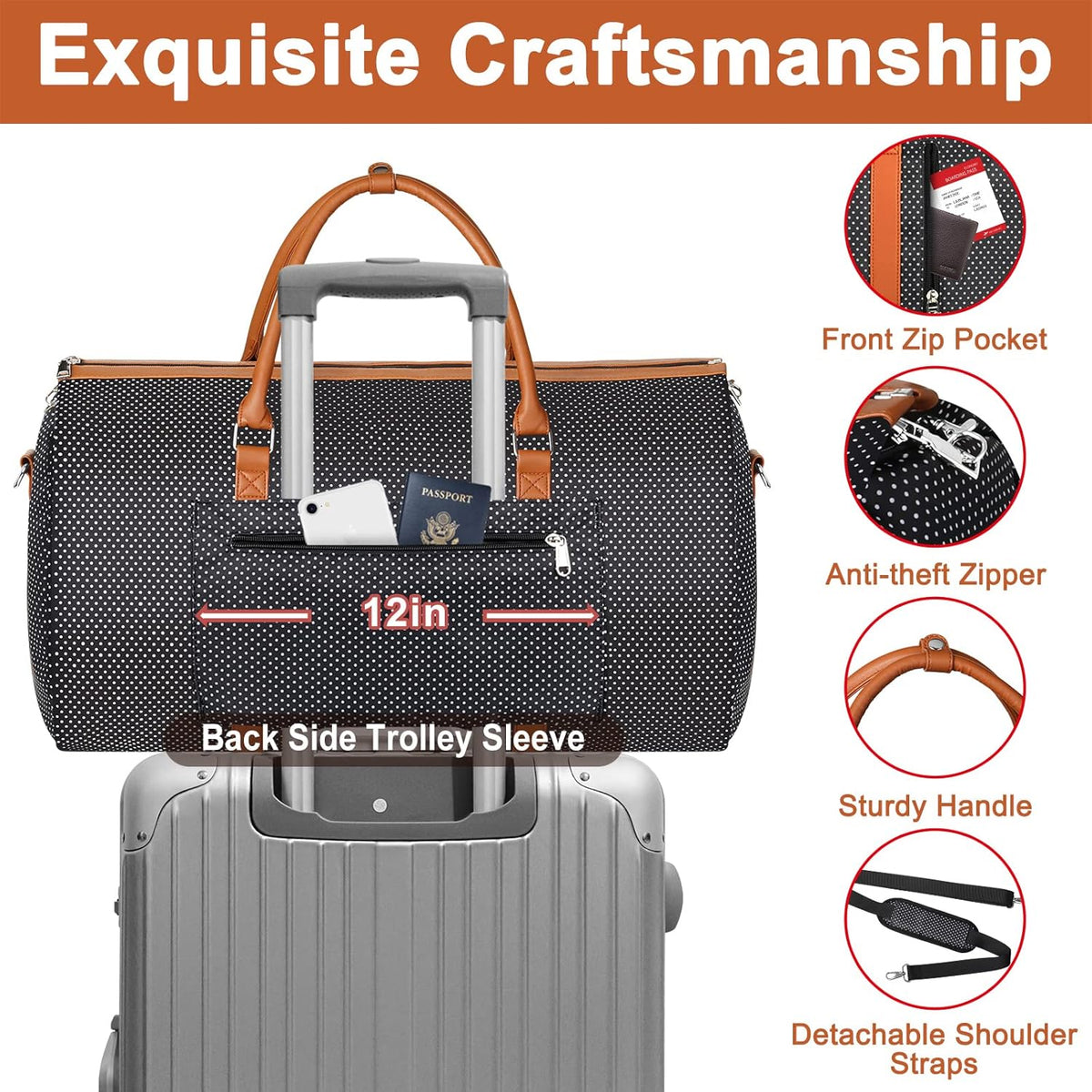 Convertible 2-in-1 Garment Bags for Travel, 50L Carry On Garment Duffle Bag With Shoe Compartment Large Weekender Bag for Women Men Hanging Suitcase Suit Travel Duffel Overnight Bags 4pcs Set