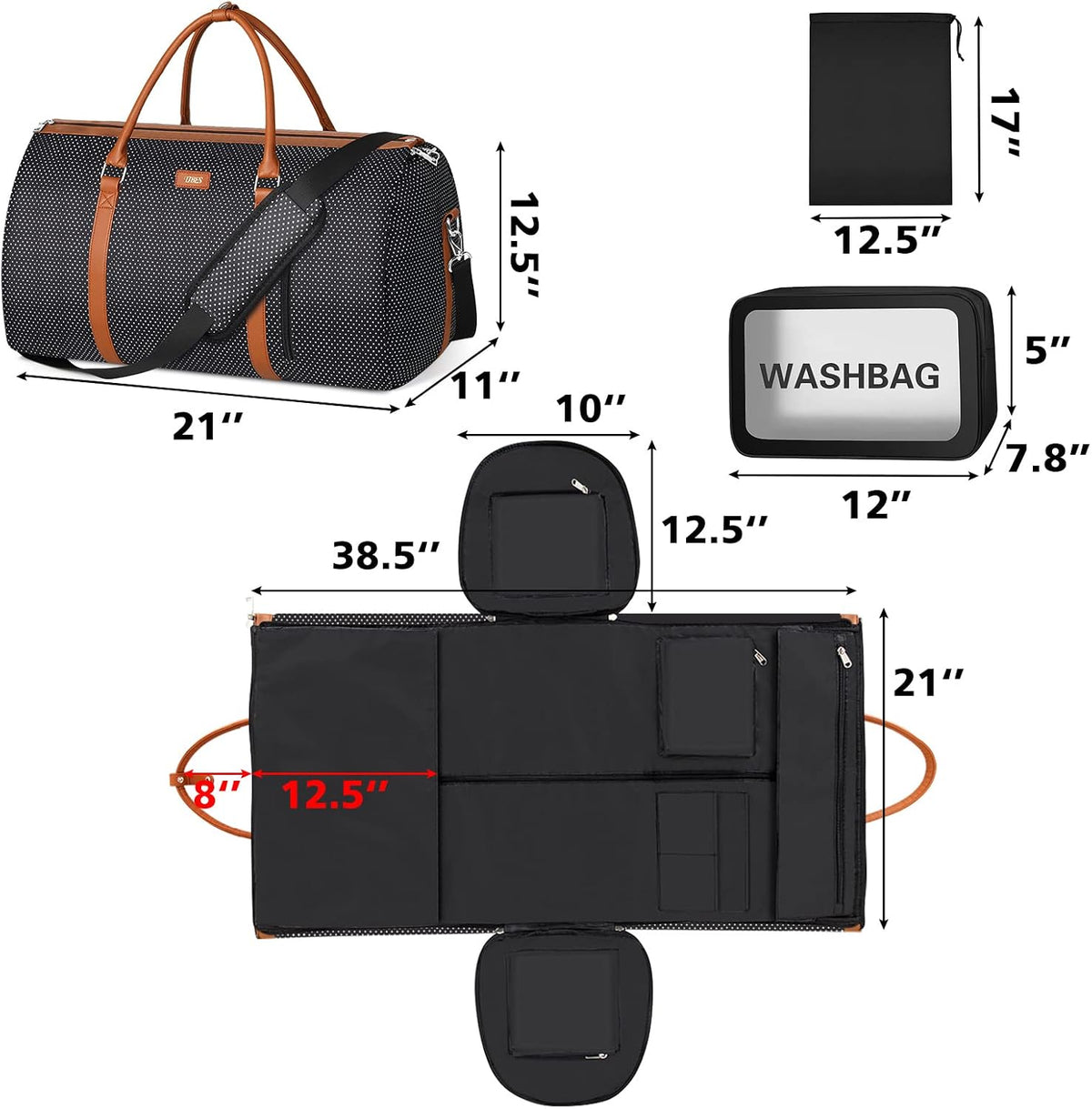 Convertible 2-in-1 Garment Bags for Travel, 50L Carry On Garment Duffle Bag With Shoe Compartment Large Weekender Bag for Women Men Hanging Suitcase Suit Travel Duffel Overnight Bags 4pcs Set