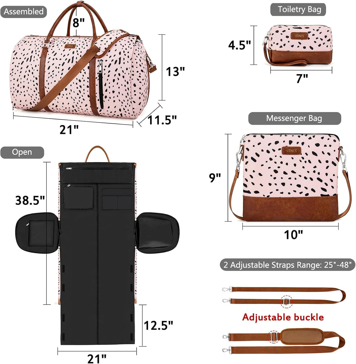 Convertible 2-in-1 Garment Bags for Travel, 50L Carry On Garment Duffle Bag With Shoe Compartment Large Weekender Bag for Women Men Hanging Suitcase Suit Travel Duffel Overnight Bags 4pcs Set
