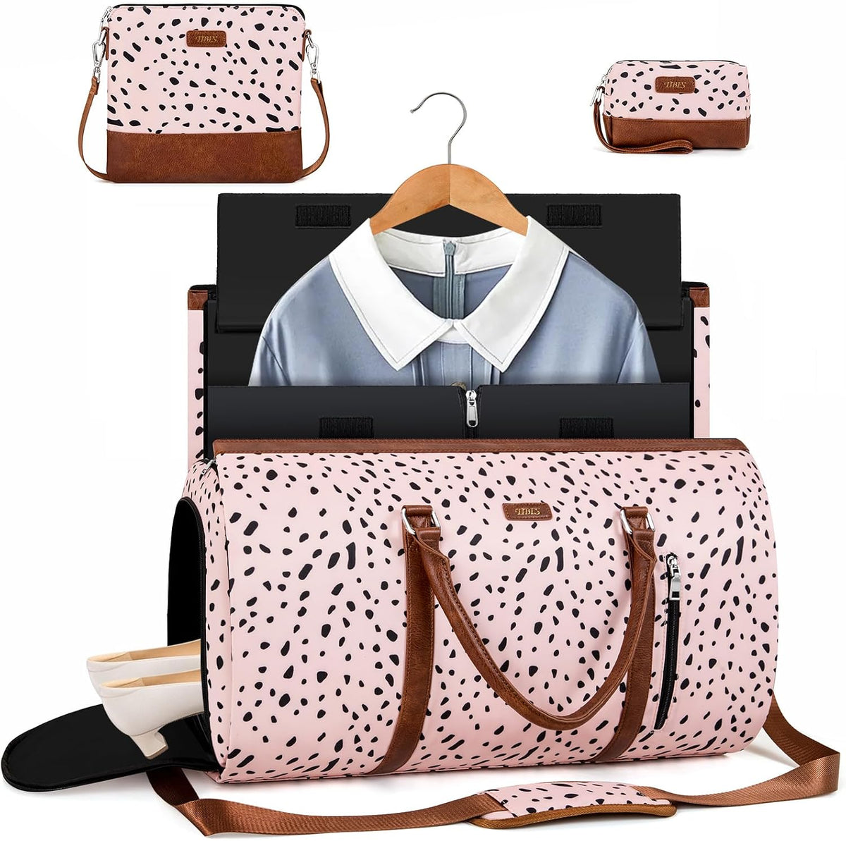 Convertible 2-in-1 Garment Bags for Travel, 50L Carry On Garment Duffle Bag With Shoe Compartment Large Weekender Bag for Women Men Hanging Suitcase Suit Travel Duffel Overnight Bags 4pcs Set