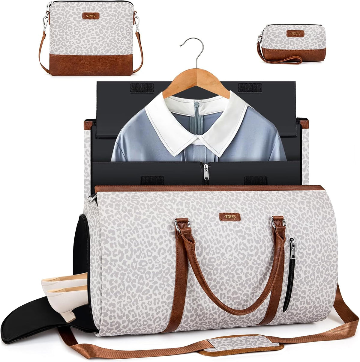 Convertible 2-in-1 Garment Bags for Travel, 50L Carry On Garment Duffle Bag With Shoe Compartment Large Weekender Bag for Women Men Hanging Suitcase Suit Travel Duffel Overnight Bags 4pcs Set