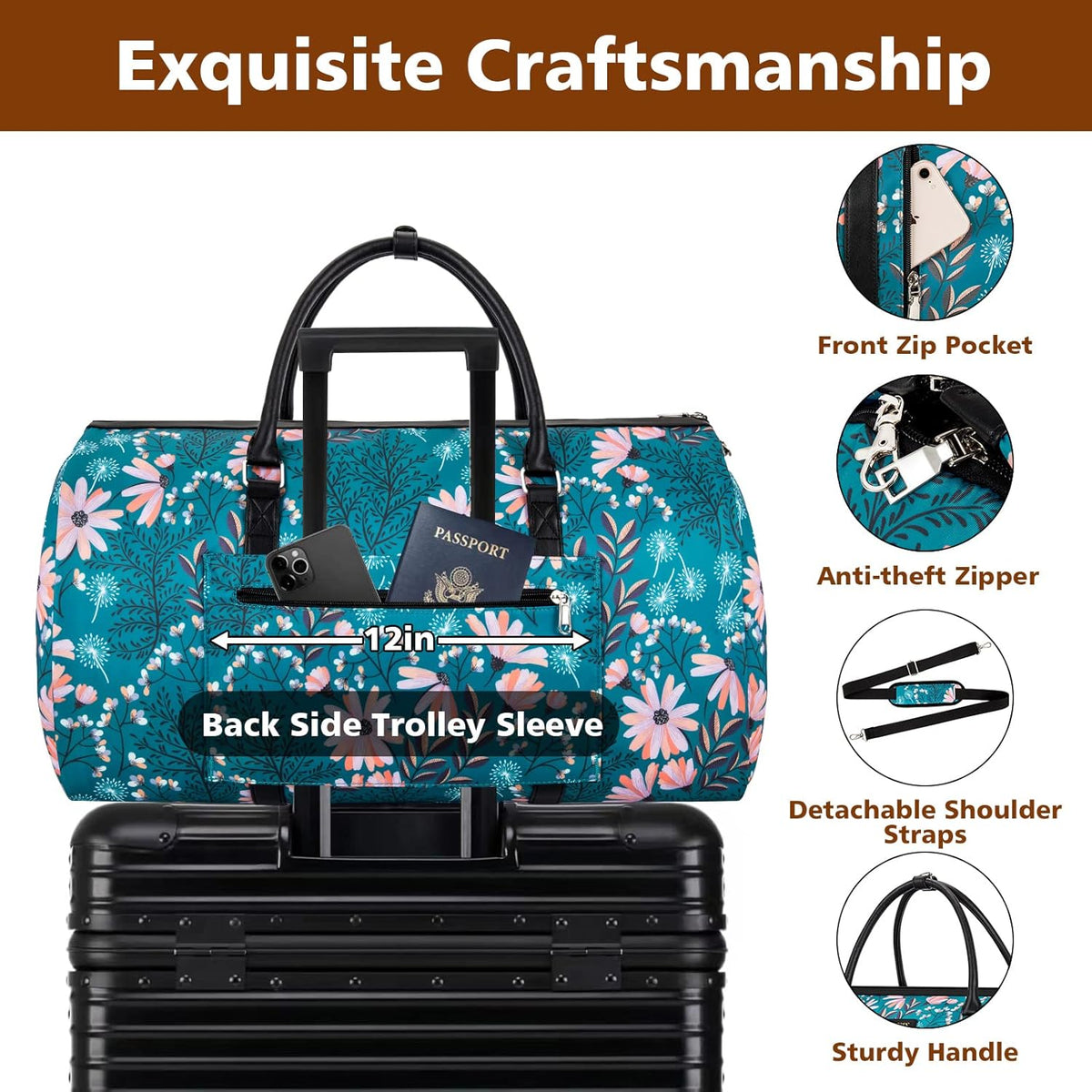 Convertible 2-in-1 Garment Bags for Travel, 50L Carry On Garment Duffle Bag With Shoe Compartment Large Weekender Bag for Women Men Hanging Suitcase Suit Travel Duffel Overnight Bags 4pcs Set