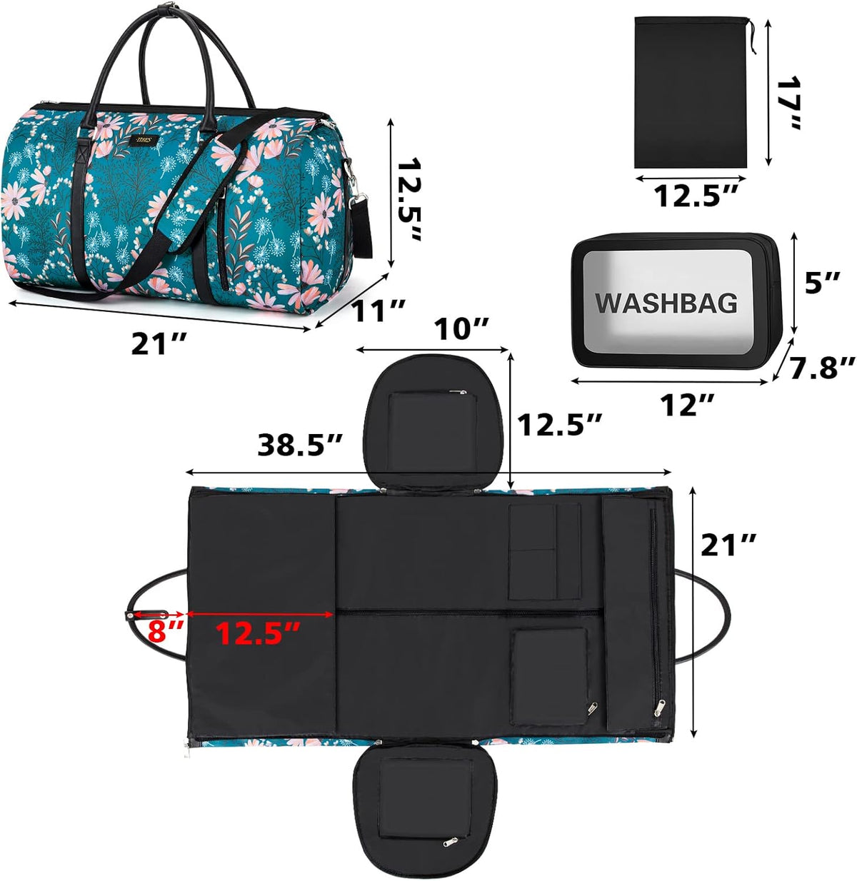 Convertible 2-in-1 Garment Bags for Travel, 50L Carry On Garment Duffle Bag With Shoe Compartment Large Weekender Bag for Women Men Hanging Suitcase Suit Travel Duffel Overnight Bags 4pcs Set