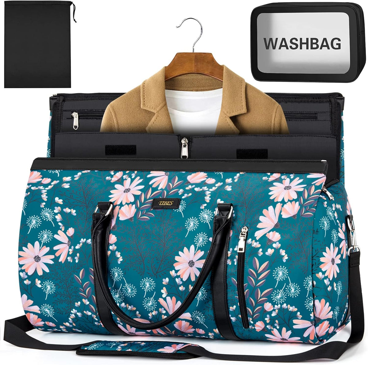 Convertible 2-in-1 Garment Bags for Travel, 50L Carry On Garment Duffle Bag With Shoe Compartment Large Weekender Bag for Women Men Hanging Suitcase Suit Travel Duffel Overnight Bags 4pcs Set