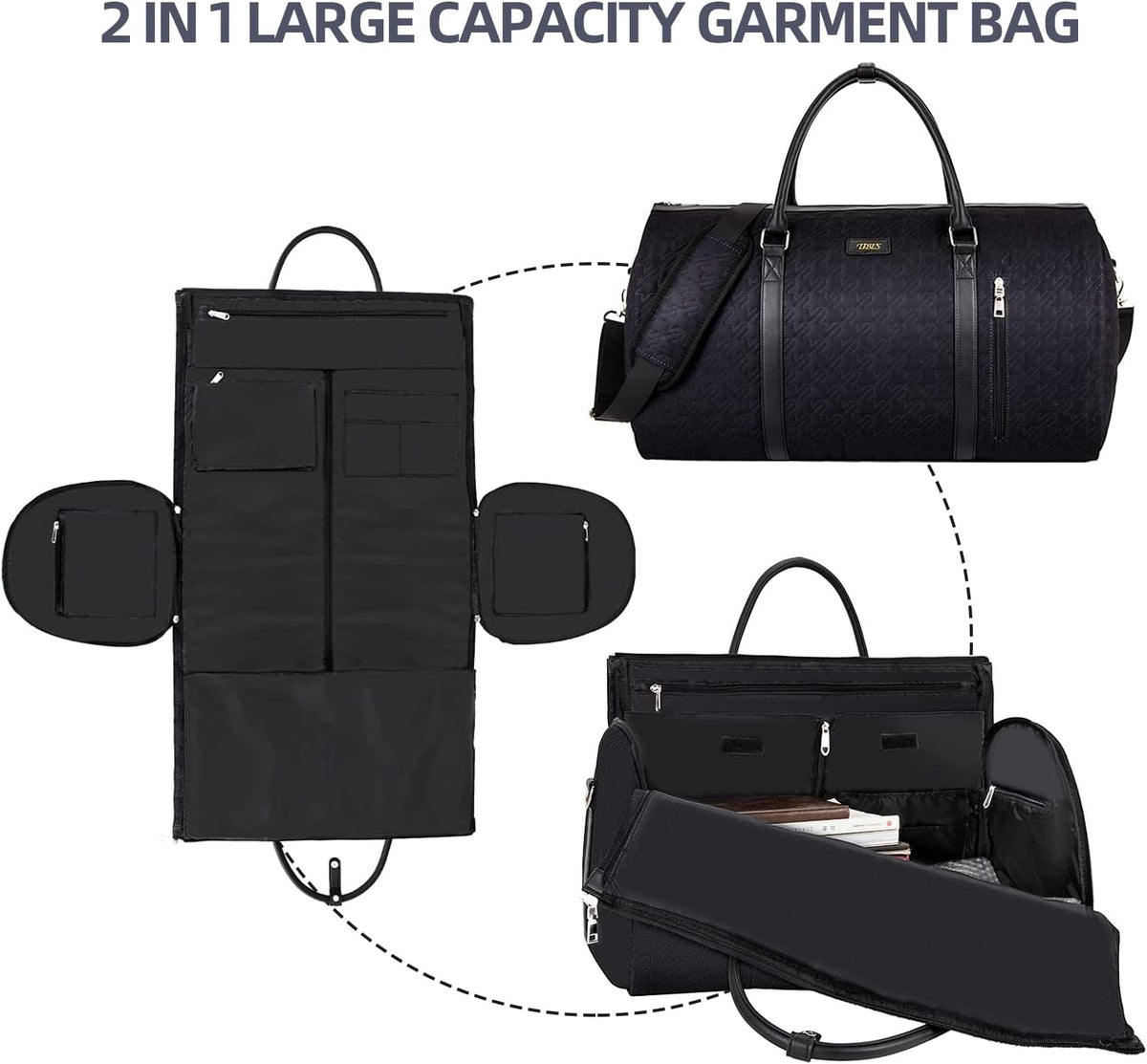 Convertible 2-in-1 Garment Bags for Travel, 50L Carry On Garment Duffle Bag With Shoe Compartment Large Weekender Bag for Women Men Hanging Suitcase Suit Travel Duffel Overnight Bags 4pcs Set