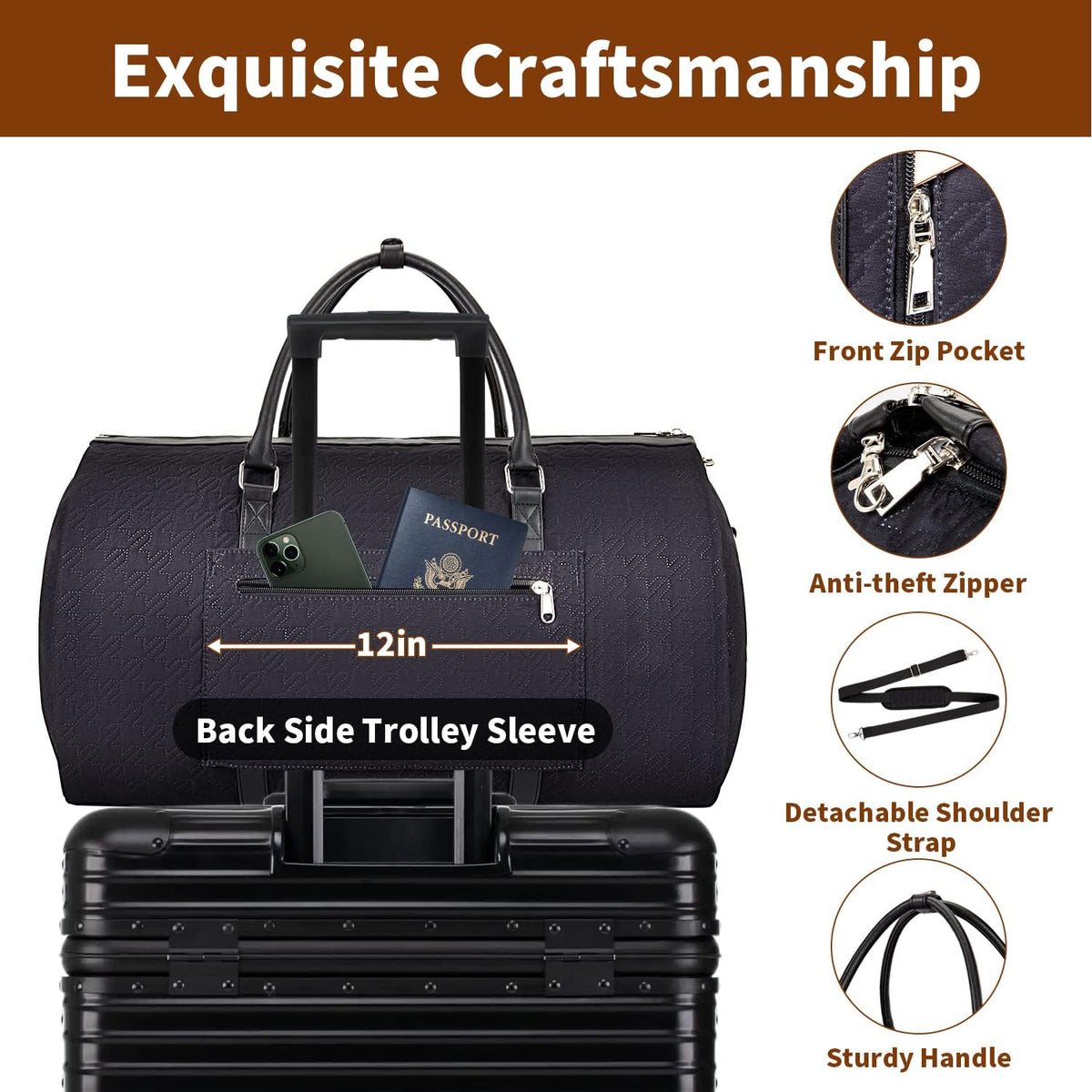 Convertible 2-in-1 Garment Bags for Travel, 50L Carry On Garment Duffle Bag With Shoe Compartment Large Weekender Bag for Women Men Hanging Suitcase Suit Travel Duffel Overnight Bags 4pcs Set