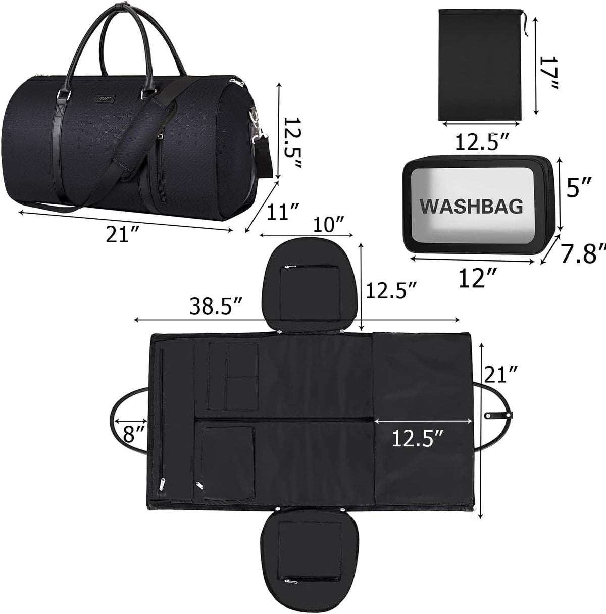 Convertible 2-in-1 Garment Bags for Travel, 50L Carry On Garment Duffle Bag With Shoe Compartment Large Weekender Bag for Women Men Hanging Suitcase Suit Travel Duffel Overnight Bags 4pcs Set