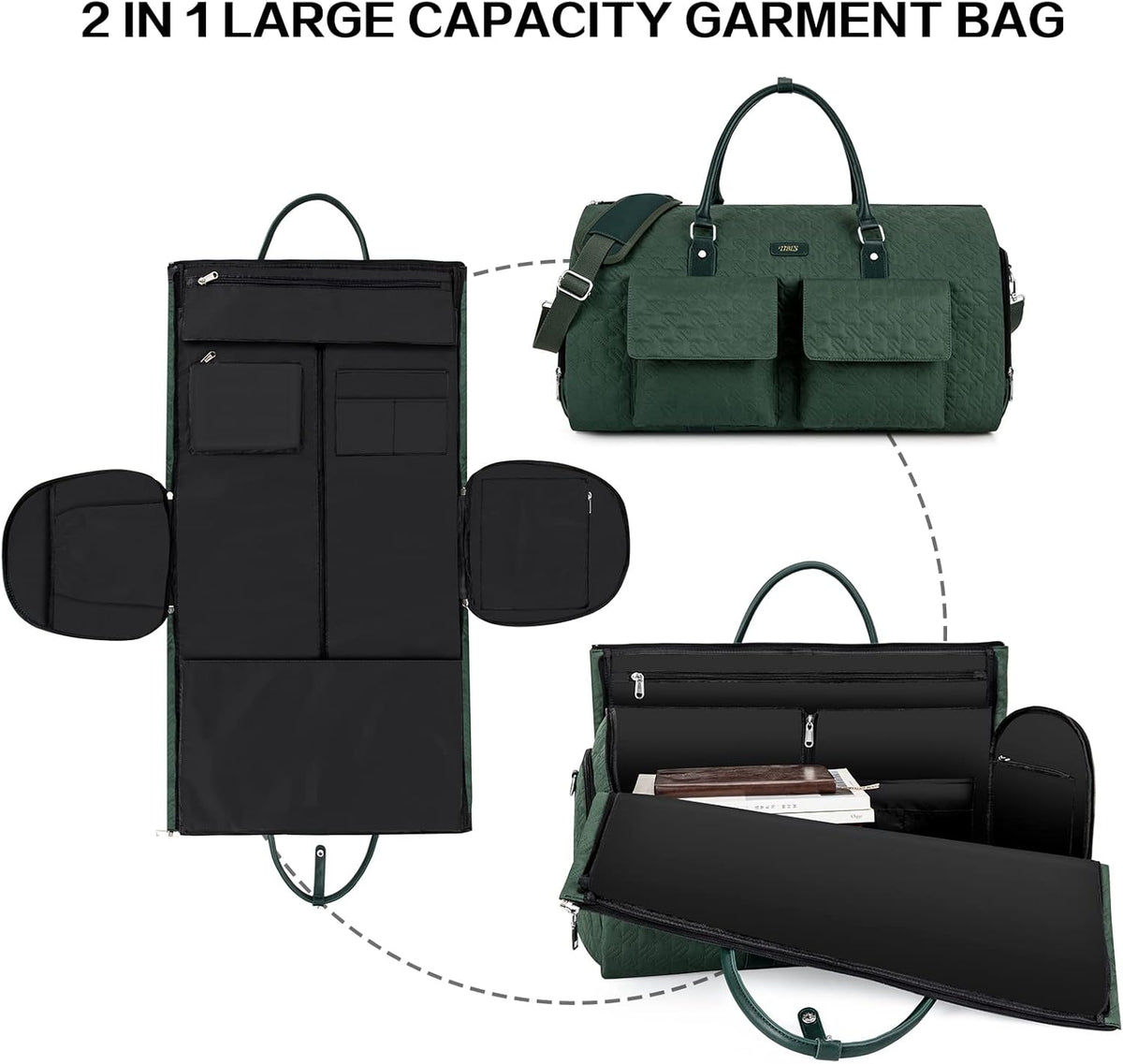 Convertible 2-in-1 Garment Bags for Travel, 50L Carry On Garment Duffle Bag With Shoe Compartment Large Weekender Bag for Women Men Hanging Suitcase Suit Travel Duffel Overnight Bags 4pcs Set