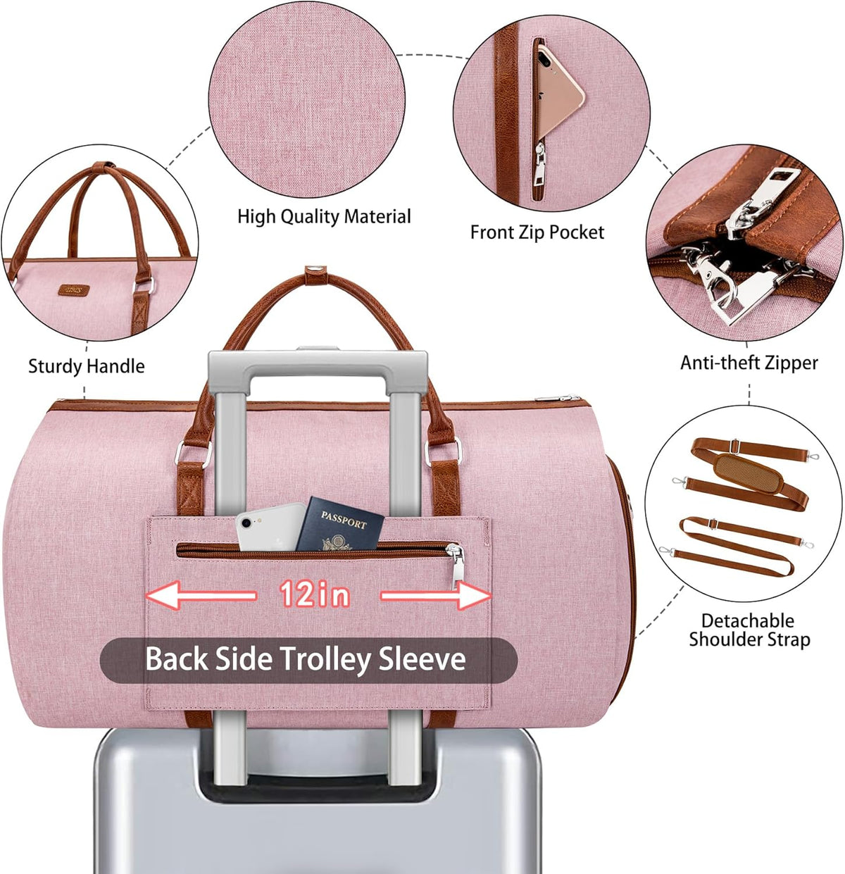 Convertible 2-in-1 Garment Bags for Travel, 50L Carry On Garment Duffle Bag With Shoe Compartment Large Weekender Bag for Women Men Hanging Suitcase Suit Travel Duffel Overnight Bags 4pcs Set