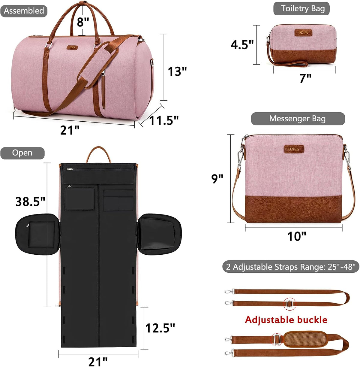 Convertible 2-in-1 Garment Bags for Travel, 50L Carry On Garment Duffle Bag With Shoe Compartment Large Weekender Bag for Women Men Hanging Suitcase Suit Travel Duffel Overnight Bags 4pcs Set