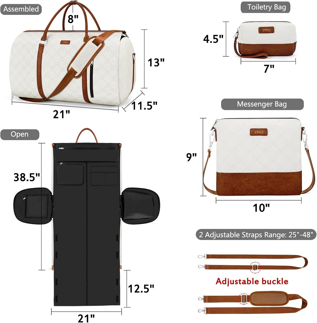 Convertible 2-in-1 Garment Bags for Travel, 50L Carry On Garment Duffle Bag With Shoe Compartment Large Weekender Bag for Women Men Hanging Suitcase Suit Travel Duffel Overnight Bags 4pcs Set