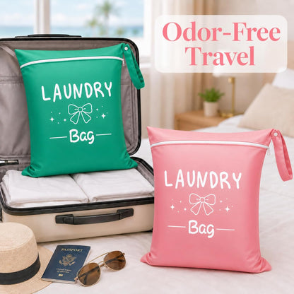 2 Pcs Large Travel Laundry Bags, 19 x 15 Inches Waterproof Wet Dry Bag for Dirty Clothes, Washable Zippered Laundry Bag for Gym, Beach, Swimming and College Dorm, Pink & Grey