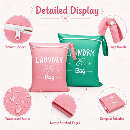 2 Pcs Large Travel Laundry Bags, 19 x 15 Inches Waterproof Wet Dry Bag for Dirty Clothes, Washable Zippered Laundry Bag for Gym, Beach, Swimming and College Dorm, Pink & Grey