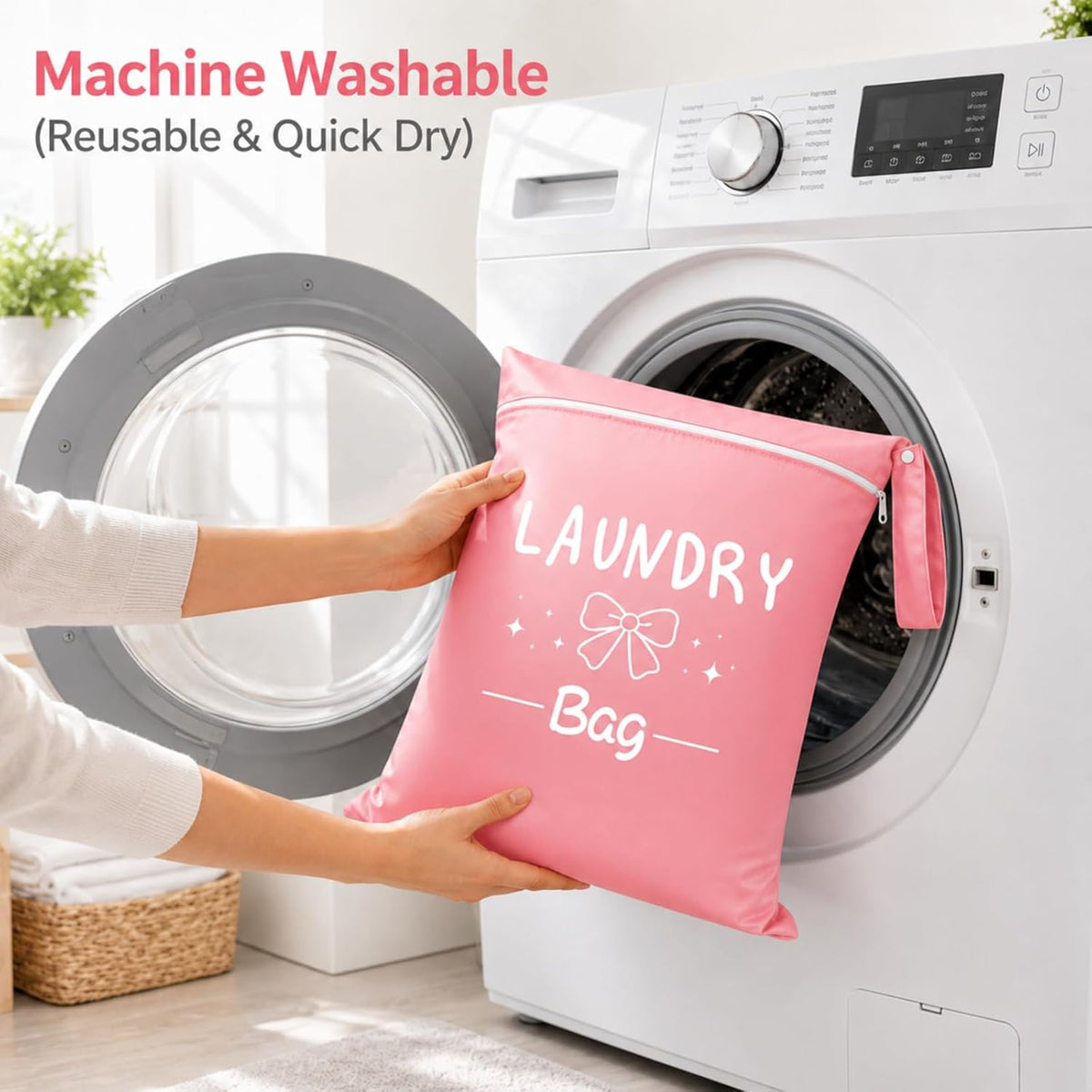 2 Pcs Large Travel Laundry Bags, 19 x 15 Inches Waterproof Wet Dry Bag for Dirty Clothes, Washable Zippered Laundry Bag for Gym, Beach, Swimming and College Dorm, Pink & Grey