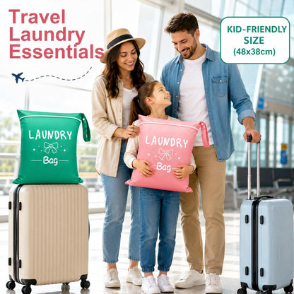 2 Pcs Large Travel Laundry Bags, 19 x 15 Inches Waterproof Wet Dry Bag for Dirty Clothes, Washable Zippered Laundry Bag for Gym, Beach, Swimming and College Dorm, Pink & Grey