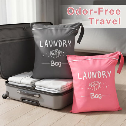 2 Pcs Large Travel Laundry Bags, 19 x 15 Inches Waterproof Wet Dry Bag for Dirty Clothes, Washable Zippered Laundry Bag for Gym, Beach, Swimming and College Dorm, Pink & Grey