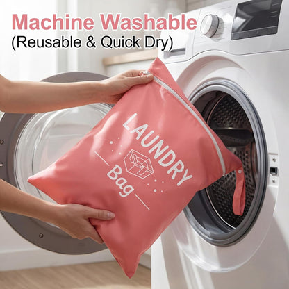 2 Pcs Large Travel Laundry Bags, 19 x 15 Inches Waterproof Wet Dry Bag for Dirty Clothes, Washable Zippered Laundry Bag for Gym, Beach, Swimming and College Dorm, Pink & Grey
