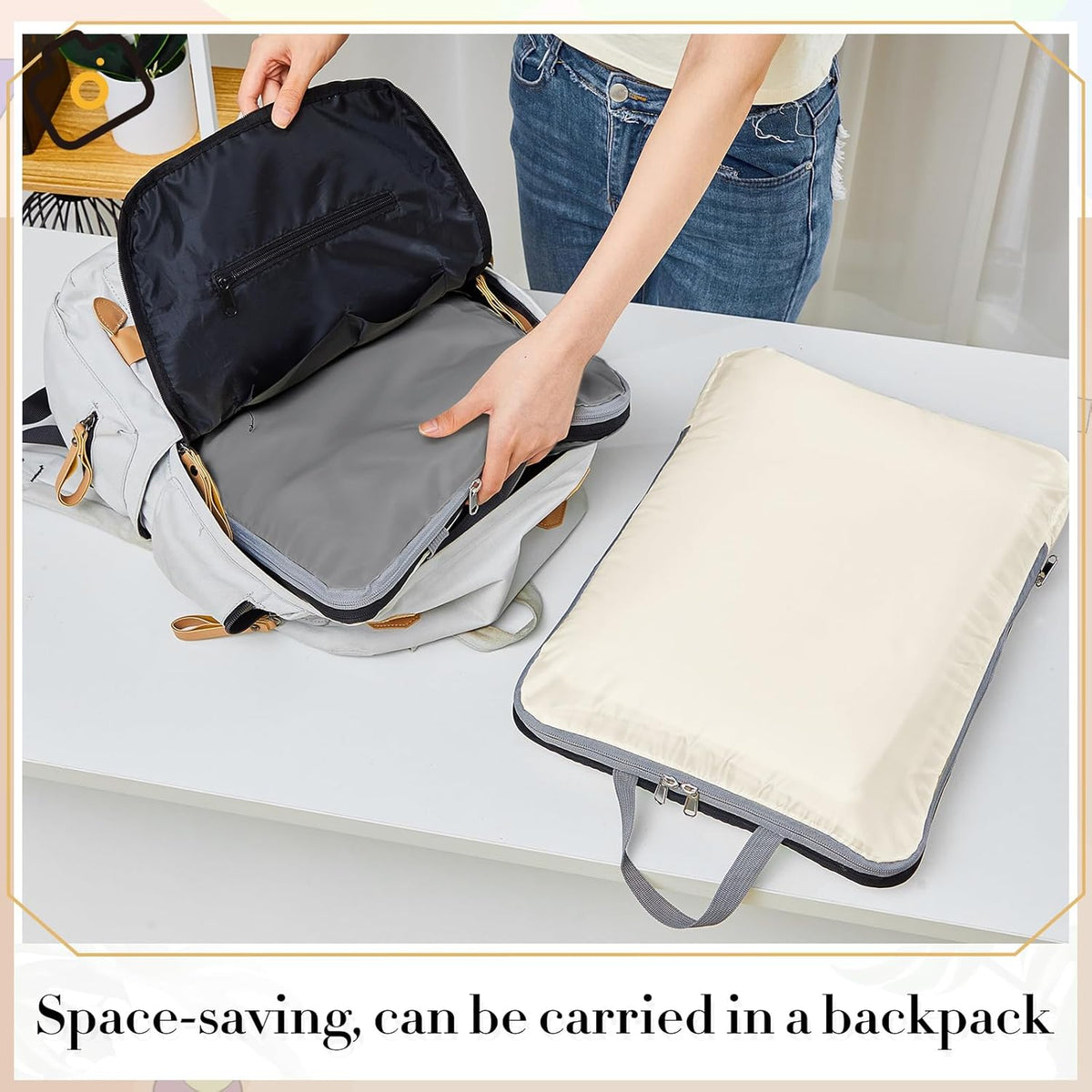 6 Pcs Large Ultralight Compression Packing Cubes for Travel 17.3 x 12.6'' XL Large Expandable Luggage Storage Organizers for Save Space Family Long Trips (Blue)