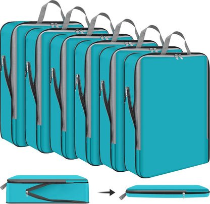 6 Pcs Large Ultralight Compression Packing Cubes for Travel 17.3 x 12.6'' XL Large Expandable Luggage Storage Organizers for Save Space Family Long Trips (Blue)