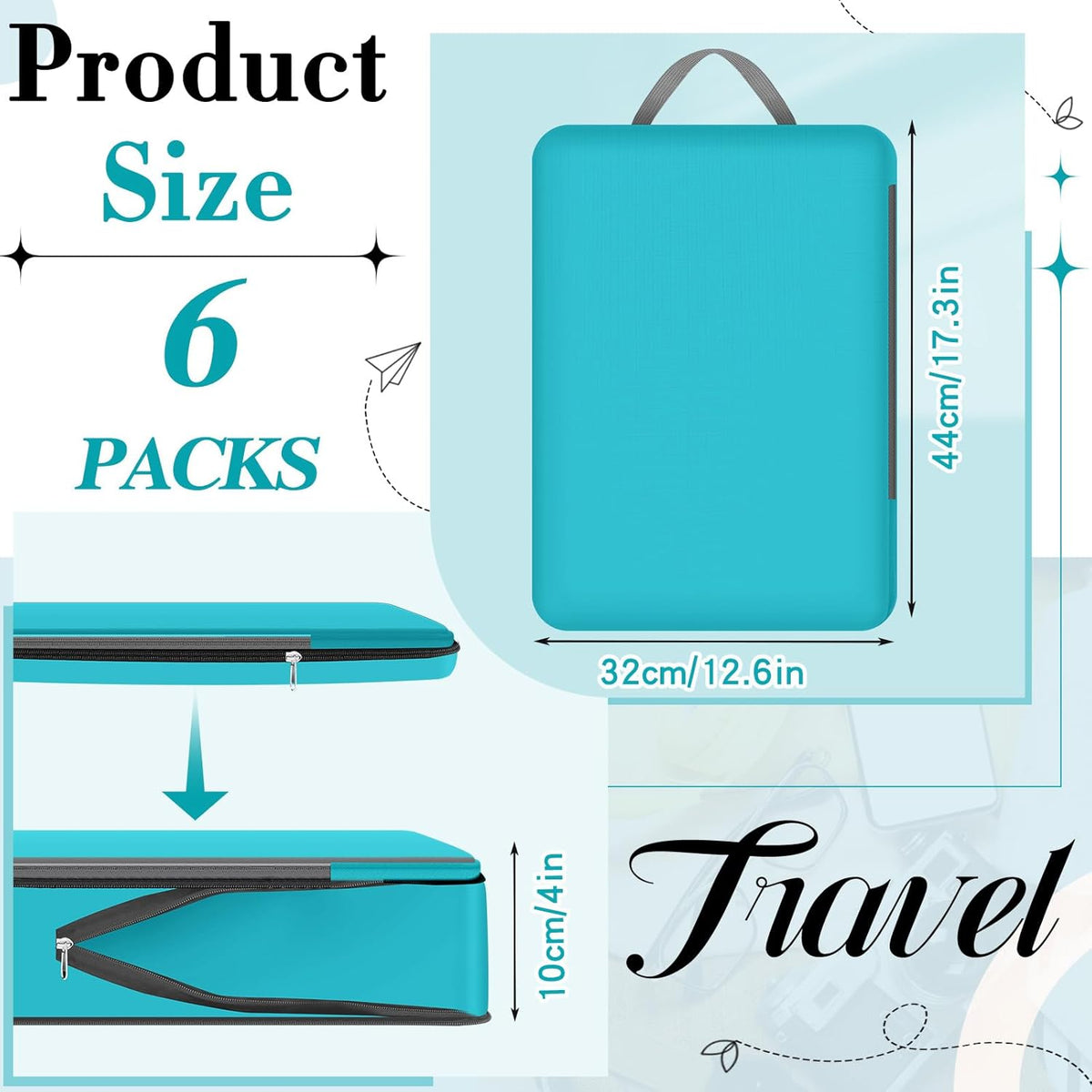 6 Pcs Large Ultralight Compression Packing Cubes for Travel 17.3 x 12.6'' XL Large Expandable Luggage Storage Organizers for Save Space Family Long Trips (Blue)
