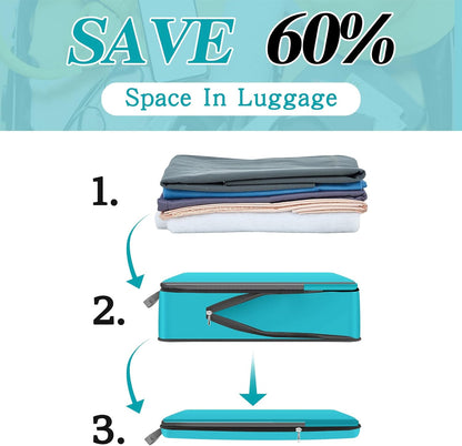 6 Pcs Large Ultralight Compression Packing Cubes for Travel 17.3 x 12.6'' XL Large Expandable Luggage Storage Organizers for Save Space Family Long Trips (Blue)