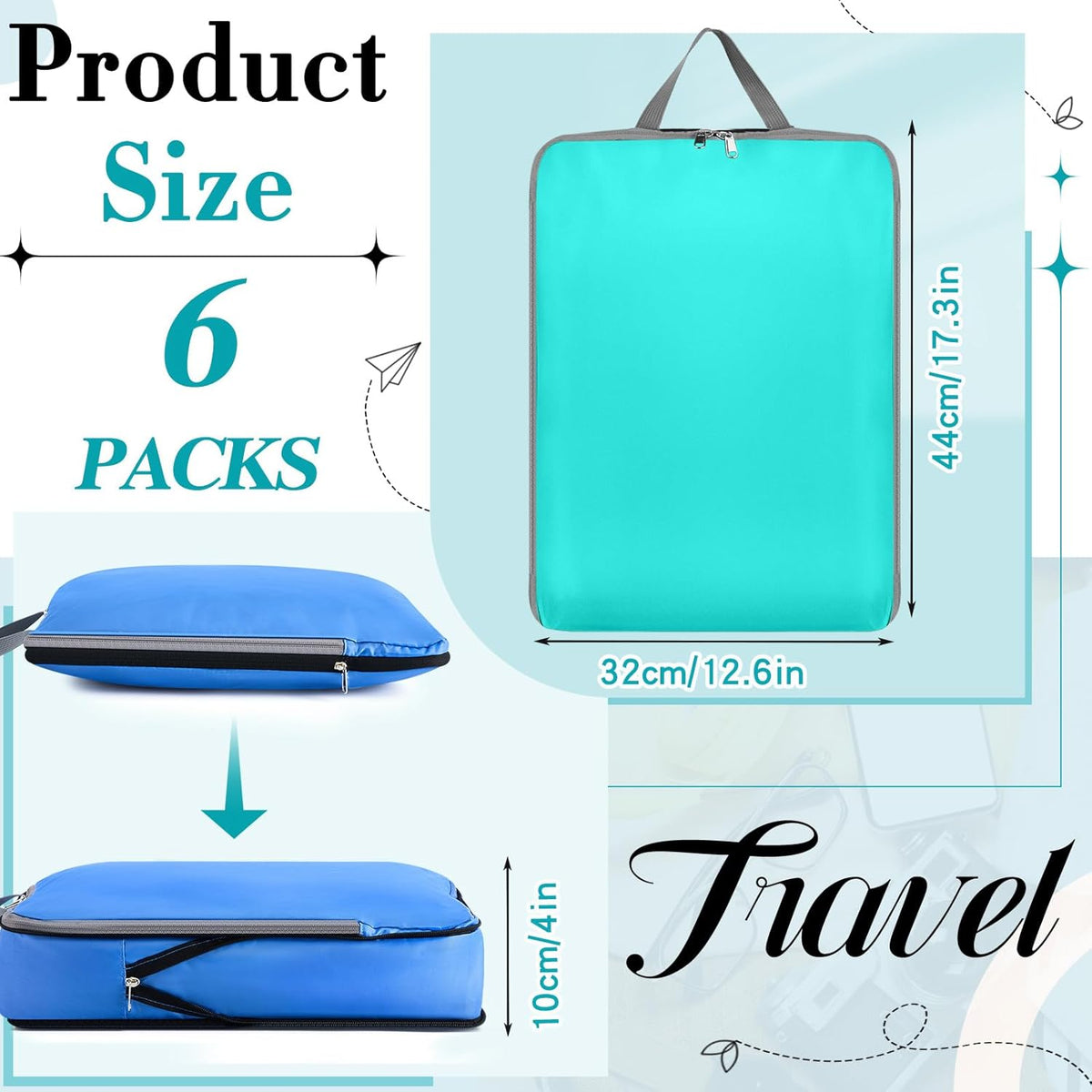 6 Pcs Large Ultralight Compression Packing Cubes for Travel 17.3 x 12.6'' XL Large Expandable Luggage Storage Organizers for Save Space Family Long Trips (Blue)