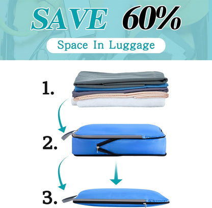 6 Pcs Large Ultralight Compression Packing Cubes for Travel 17.3 x 12.6'' XL Large Expandable Luggage Storage Organizers for Save Space Family Long Trips (Blue)