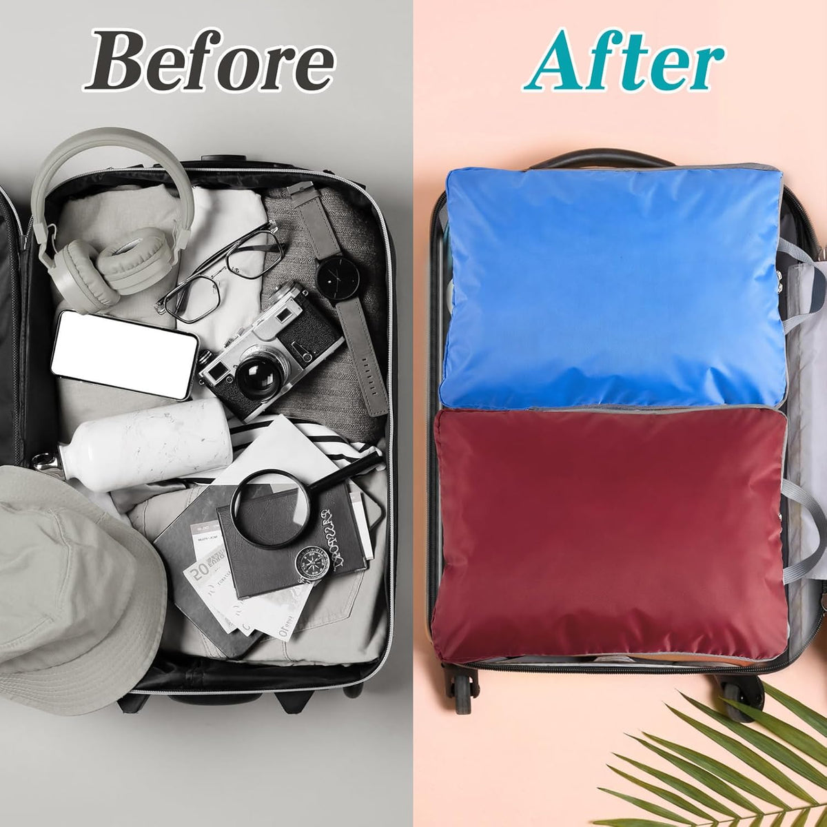 6 Pcs Large Ultralight Compression Packing Cubes for Travel 17.3 x 12.6'' XL Large Expandable Luggage Storage Organizers for Save Space Family Long Trips (Blue)