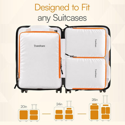 6 Set Large Compression Packing Cubes for travel. Durable, Expandable and Lightweight Packing Cubes for Travel Compression with Laundry bag, White