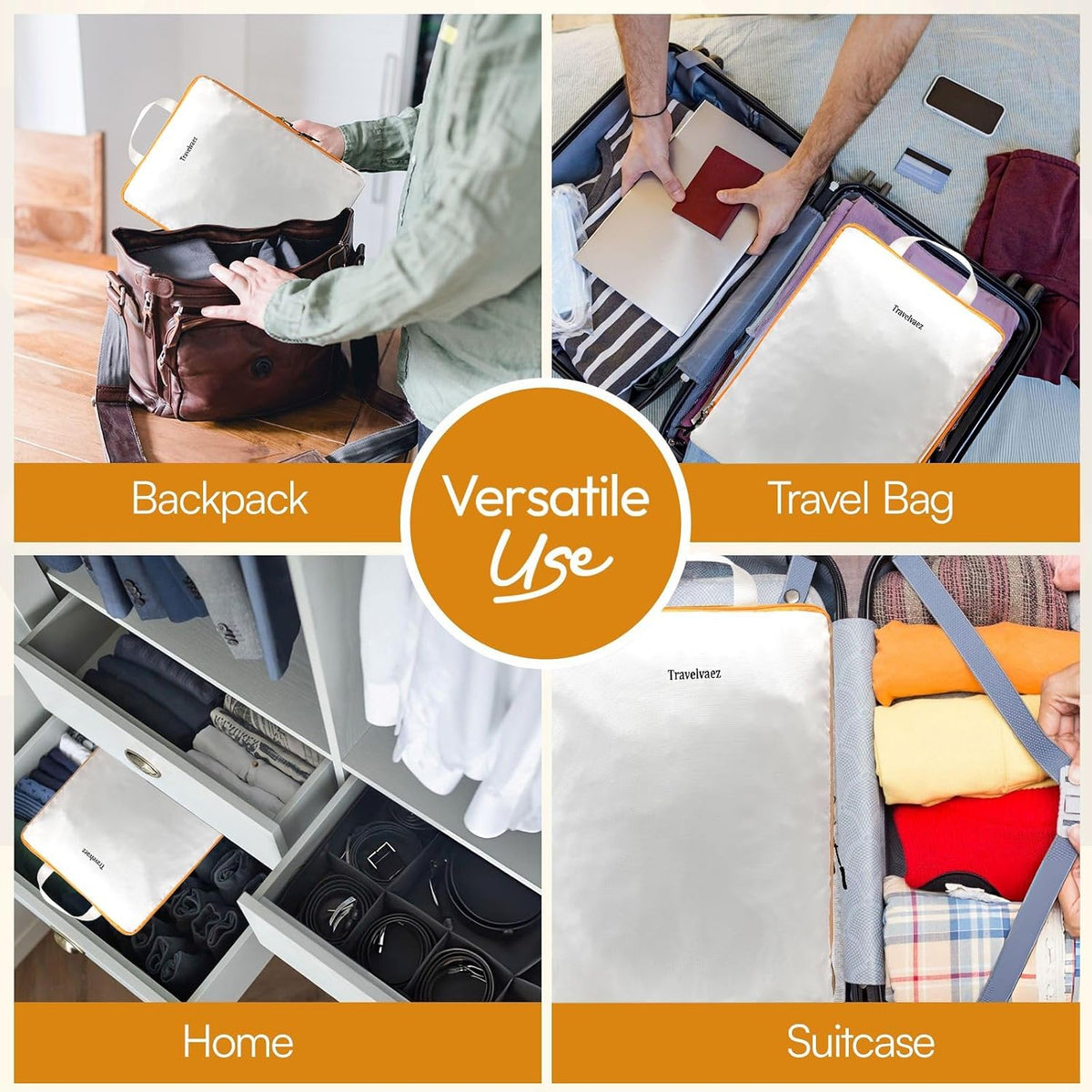 6 Set Large Compression Packing Cubes for travel. Durable, Expandable and Lightweight Packing Cubes for Travel Compression with Laundry bag, White
