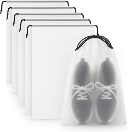 Large Shoe Bags for Travel, Waterproof Storage Organizer with Drawstring, Frosted Clear Travel Shoe Bag, 5 Pack 17.7 x 13.8 Inches