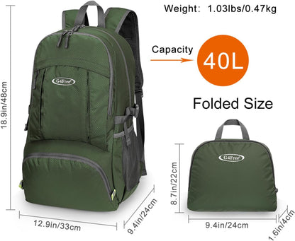 40L Lightweight Packable Hiking Backpack, Waterproof Travel Daypack | Water-Resistant Polyamide, Size: 18.9*12.9*9.4inch(L*W*H), 100% Waterproof Wet Pocket, Travel, Climbing, swimming (Blue)