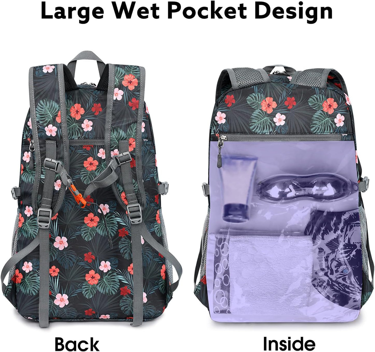 40L Lightweight Packable Hiking Backpack, Waterproof Travel Daypack | Water-Resistant Polyamide, Size: 18.9*12.9*9.4inch(L*W*H), 100% Waterproof Wet Pocket, Travel, Climbing, swimming (Blue)