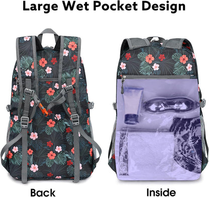 40L Lightweight Packable Hiking Backpack, Waterproof Travel Daypack | Water-Resistant Polyamide, Size: 18.9*12.9*9.4inch(L*W*H), 100% Waterproof Wet Pocket, Travel, Climbing, swimming (Blue)