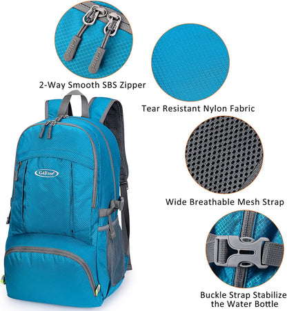 40L Lightweight Packable Hiking Backpack, Waterproof Travel Daypack | Water-Resistant Polyamide, Size: 18.9*12.9*9.4inch(L*W*H), 100% Waterproof Wet Pocket, Travel, Climbing, swimming (Blue)