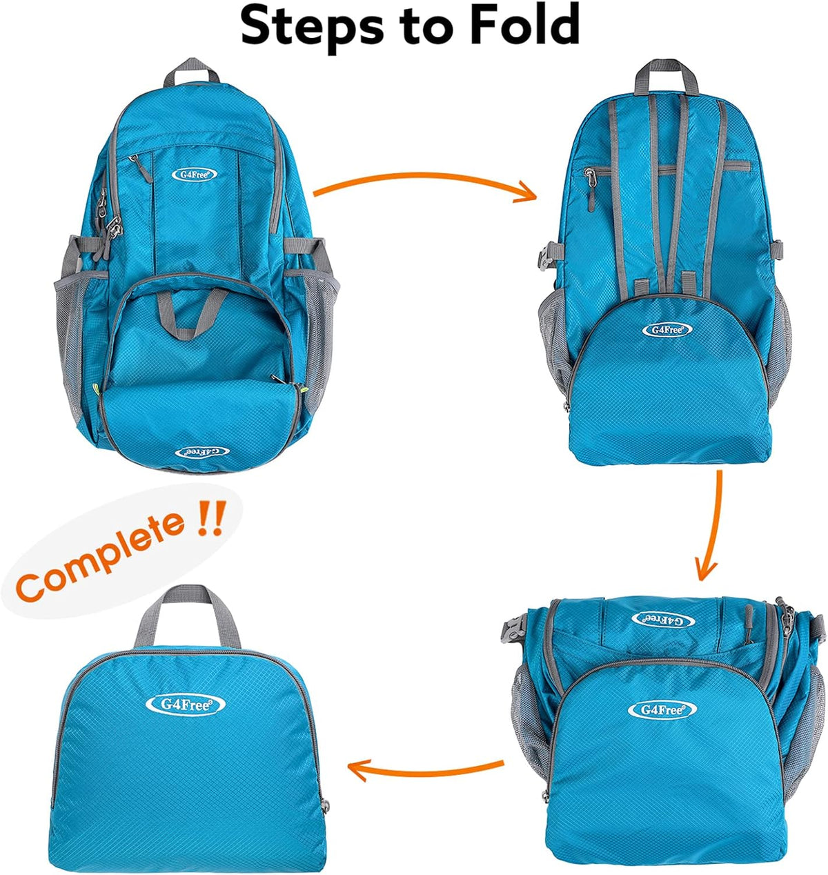40L Lightweight Packable Hiking Backpack, Waterproof Travel Daypack | Water-Resistant Polyamide, Size: 18.9*12.9*9.4inch(L*W*H), 100% Waterproof Wet Pocket, Travel, Climbing, swimming (Blue)