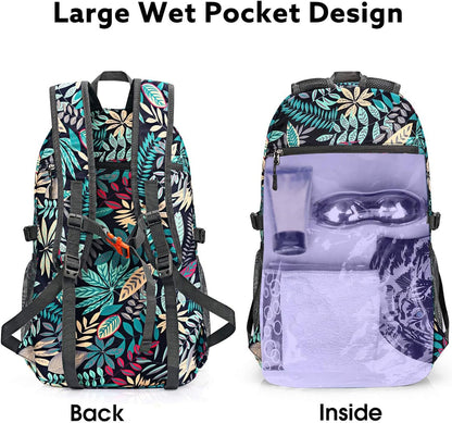 40L Lightweight Packable Hiking Backpack, Waterproof Travel Daypack | Water-Resistant Polyamide, Size: 18.9*12.9*9.4inch(L*W*H), 100% Waterproof Wet Pocket, Travel, Climbing, swimming (Blue)