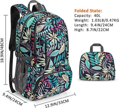 40L Lightweight Packable Hiking Backpack, Waterproof Travel Daypack | Water-Resistant Polyamide, Size: 18.9*12.9*9.4inch(L*W*H), 100% Waterproof Wet Pocket, Travel, Climbing, swimming (Blue)
