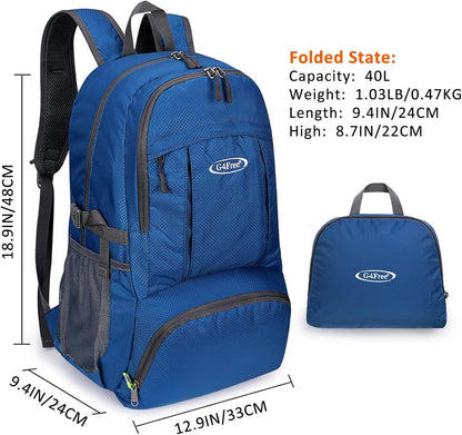 40L Lightweight Packable Hiking Backpack, Waterproof Travel Daypack | Water-Resistant Polyamide, Size: 18.9*12.9*9.4inch(L*W*H), 100% Waterproof Wet Pocket, Travel, Climbing, swimming (Blue)