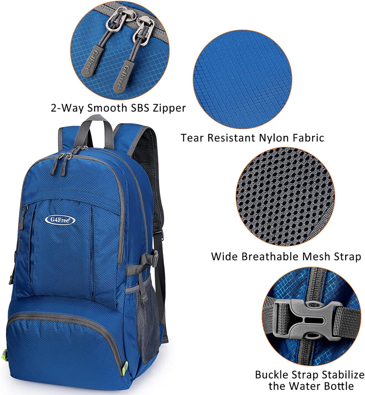 40L Lightweight Packable Hiking Backpack, Waterproof Travel Daypack | Water-Resistant Polyamide, Size: 18.9*12.9*9.4inch(L*W*H), 100% Waterproof Wet Pocket, Travel, Climbing, swimming (Blue)