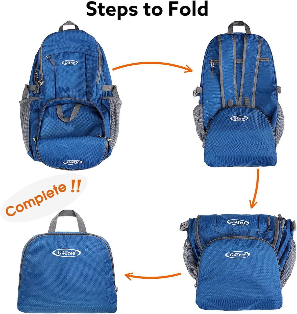 40L Lightweight Packable Hiking Backpack, Waterproof Travel Daypack | Water-Resistant Polyamide, Size: 18.9*12.9*9.4inch(L*W*H), 100% Waterproof Wet Pocket, Travel, Climbing, swimming (Blue)
