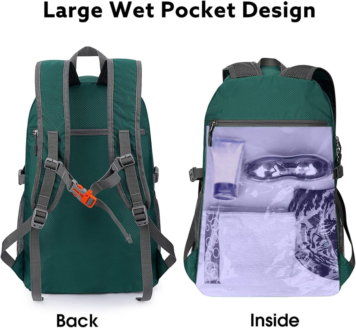 40L Lightweight Packable Hiking Backpack, Waterproof Travel Daypack | Water-Resistant Polyamide, Size: 18.9*12.9*9.4inch(L*W*H), 100% Waterproof Wet Pocket, Travel, Climbing, swimming (Blue)