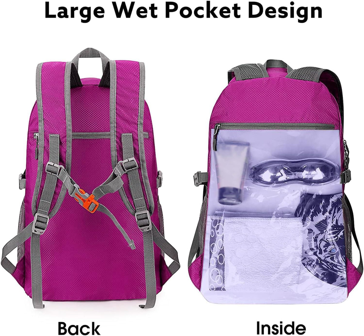 40L Lightweight Packable Hiking Backpack, Waterproof Travel Daypack | Water-Resistant Polyamide, Size: 18.9*12.9*9.4inch(L*W*H), 100% Waterproof Wet Pocket, Travel, Climbing, swimming (Blue)