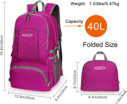 40L Lightweight Packable Hiking Backpack, Waterproof Travel Daypack | Water-Resistant Polyamide, Size: 18.9*12.9*9.4inch(L*W*H), 100% Waterproof Wet Pocket, Travel, Climbing, swimming (Blue)