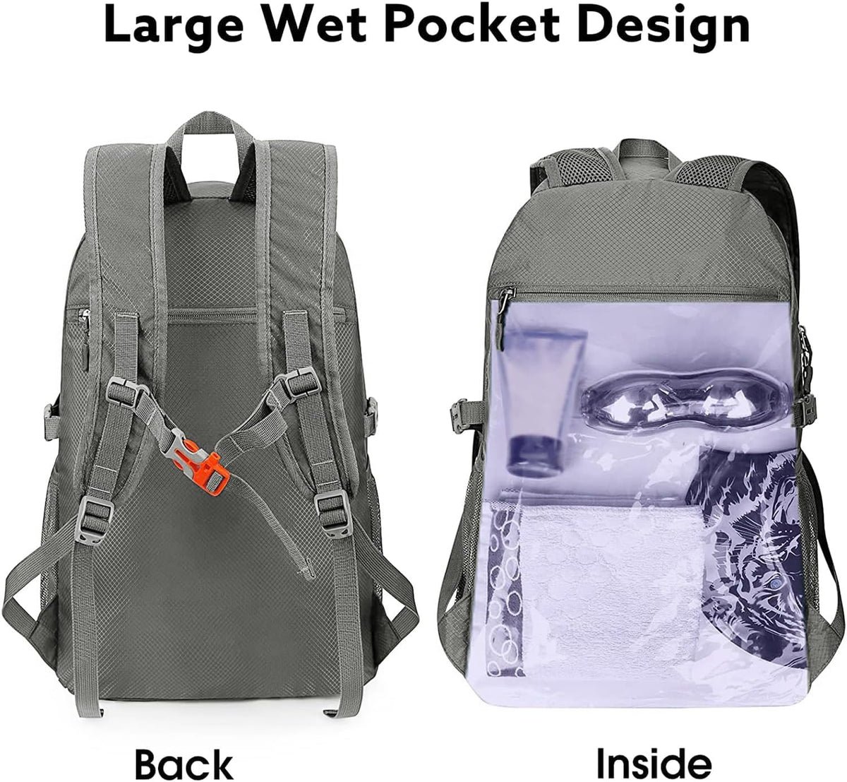 40L Lightweight Packable Hiking Backpack, Waterproof Travel Daypack | Water-Resistant Polyamide, Size: 18.9*12.9*9.4inch(L*W*H), 100% Waterproof Wet Pocket, Travel, Climbing, swimming (Blue)