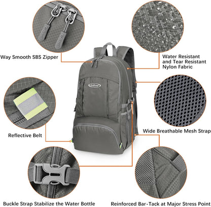 40L Lightweight Packable Hiking Backpack, Waterproof Travel Daypack | Water-Resistant Polyamide, Size: 18.9*12.9*9.4inch(L*W*H), 100% Waterproof Wet Pocket, Travel, Climbing, swimming (Blue)