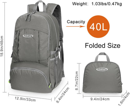 40L Lightweight Packable Hiking Backpack, Waterproof Travel Daypack | Water-Resistant Polyamide, Size: 18.9*12.9*9.4inch(L*W*H), 100% Waterproof Wet Pocket, Travel, Climbing, swimming (Blue)