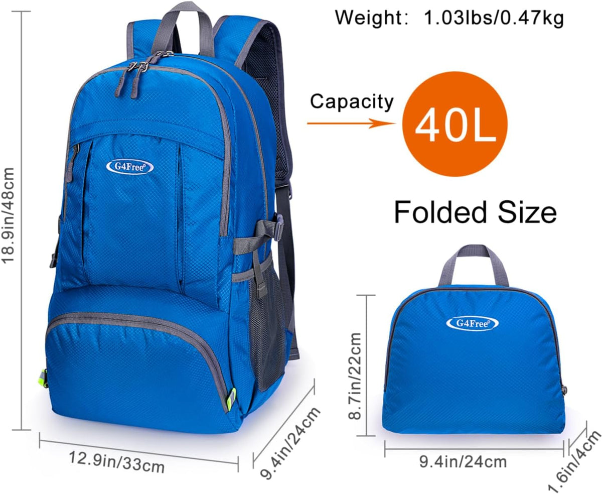 40L Lightweight Packable Hiking Backpack, Waterproof Travel Daypack | Water-Resistant Polyamide, Size: 18.9*12.9*9.4inch(L*W*H), 100% Waterproof Wet Pocket, Travel, Climbing, swimming (Blue)