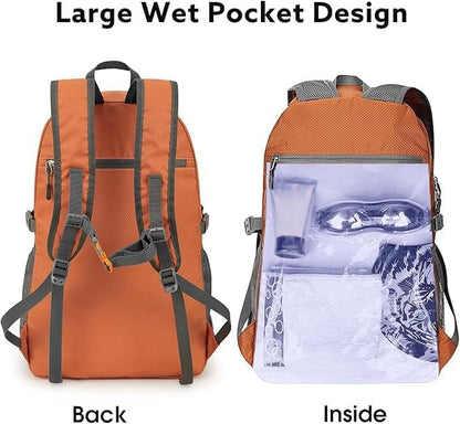 40L Lightweight Packable Hiking Backpack, Waterproof Travel Daypack | Water-Resistant Polyamide, Size: 18.9*12.9*9.4inch(L*W*H), 100% Waterproof Wet Pocket, Travel, Climbing, swimming (Blue)